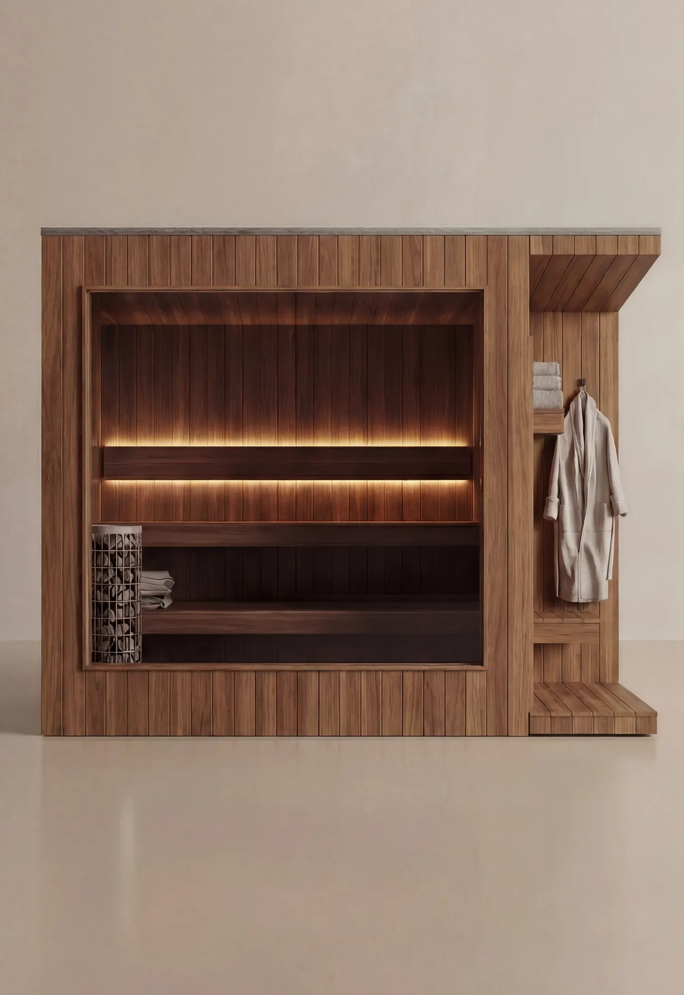 Sauna interior in warm wood