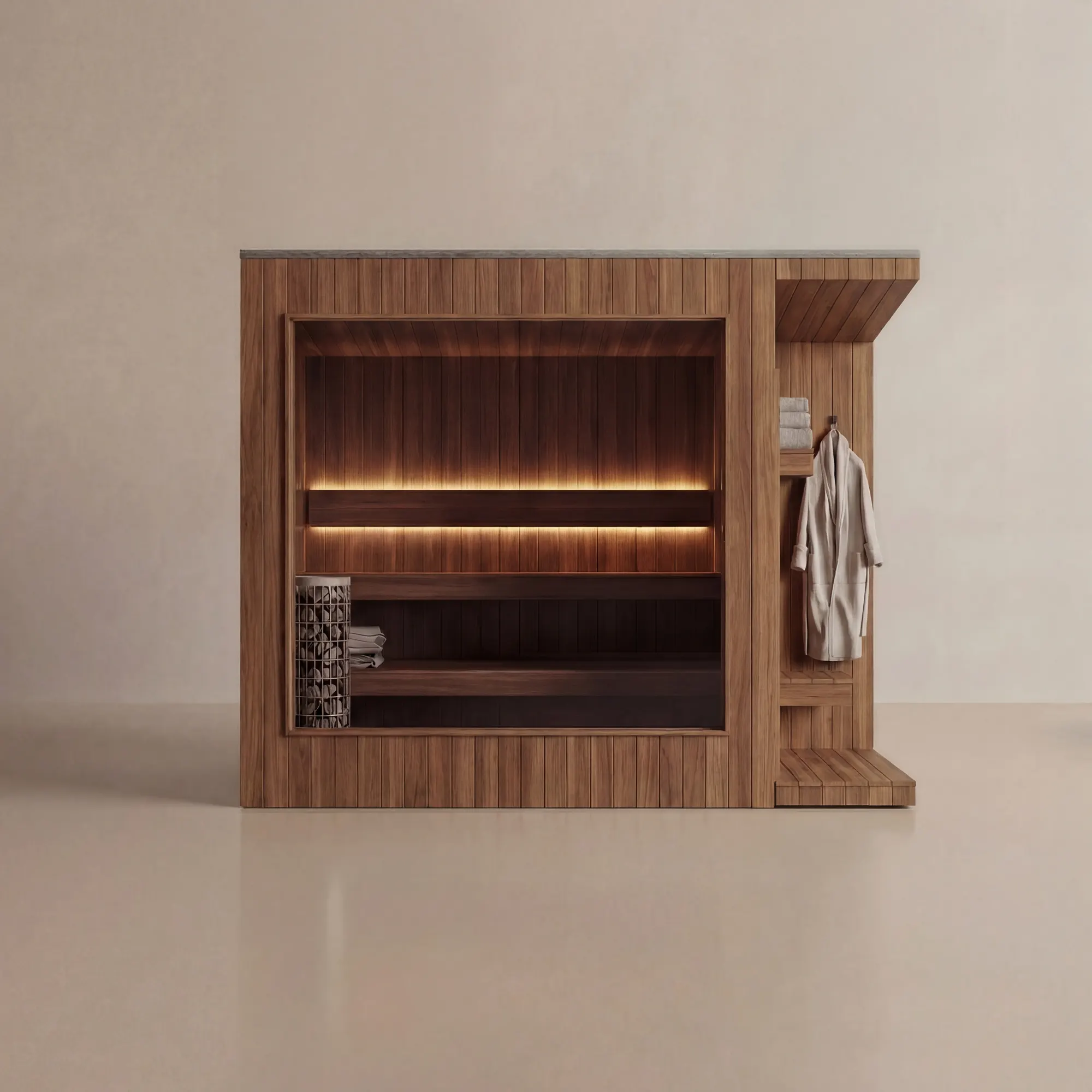 Sauna interior in warm wood